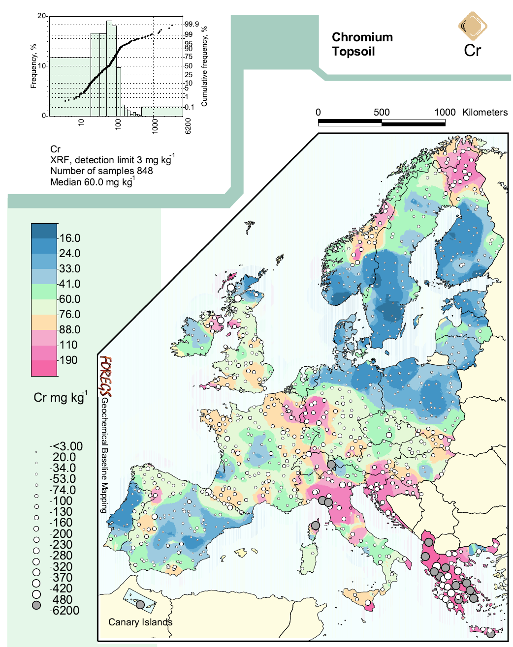 Cr w glebach Europy the Geochemical Atlas of Europe; copyright 2005 the Association of the