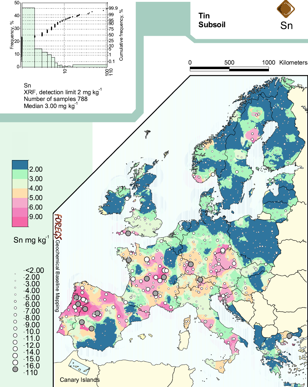 Sn w glebach Europy The Geochemical Atlas of Europe; copyright 2005 the Association of the