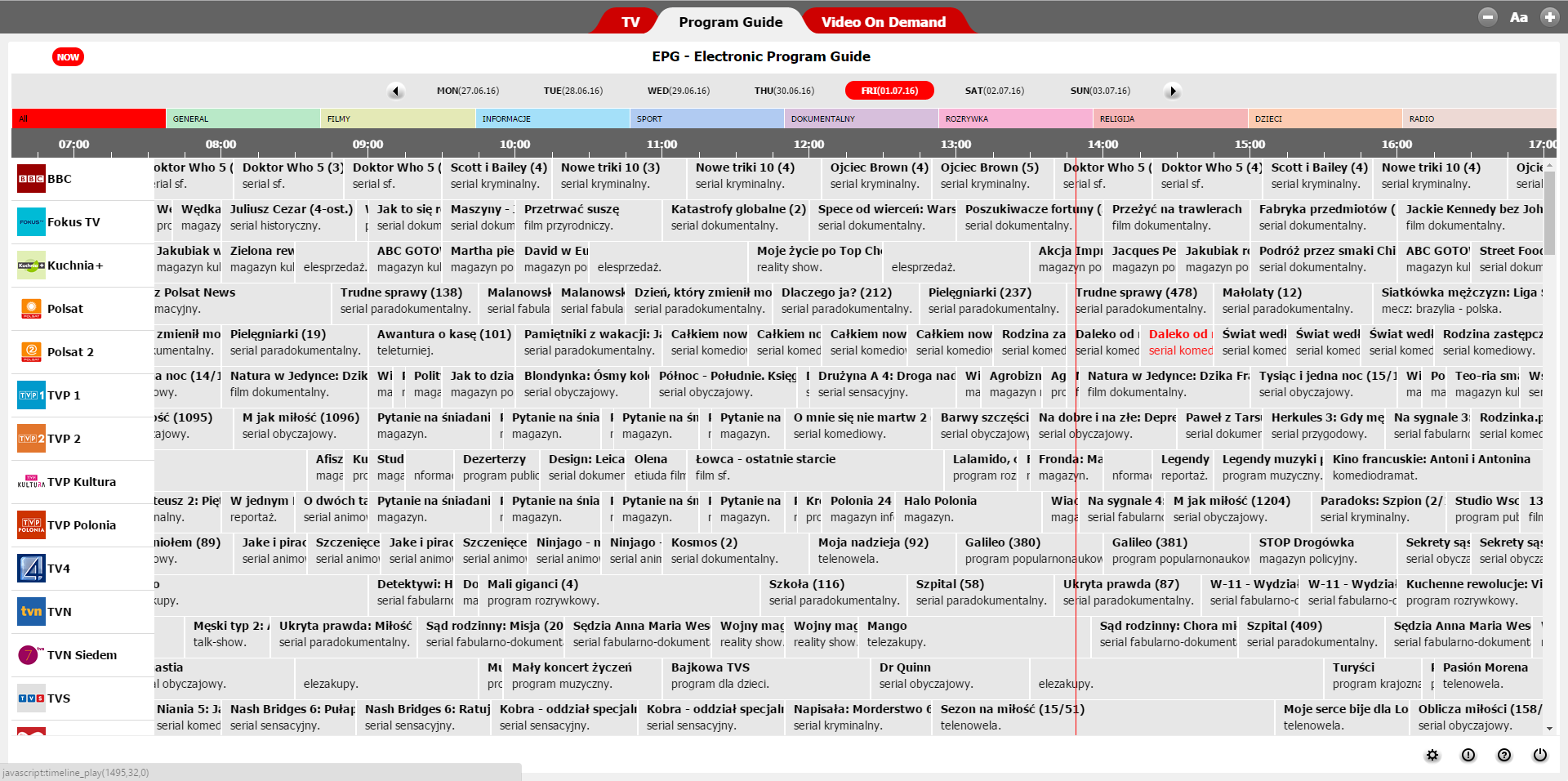 PolBox.TV LISTA PROGRAMÓW TV 5 3 4 1 2 1 2 3 4 5 LISTA KANAŁÓW- przewij kółkiem żeby zobaczyć całą liste kanałów. LISTA PROGRAMÓW- kliknij na wybrany program żeby oglądać z archiwum.