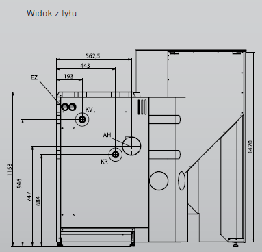 4. Dane techniczne i rozmiary urządzenia 28 Widok z tyłu BioWIN2 Exklusiv/Exklusiv-S/Klassik Widok z tyłu BioWIN2 Exklusiv-SL/Klassik-L All dimensionsin mm Minimum roomheight1.850mm KV.