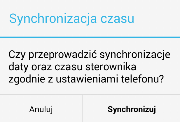 W przypadku, gdy data oraz godzina sterownika mieści się w granicach +- 2 minuty w stosunku do ustawień telefonu jest ona wyświetlana na czarno, w przypadku, gdy różnica pomiędzy czasem sterownika a