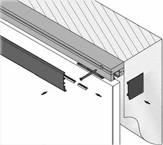 SYSTEMY DO DRZWI PRZESUWNYCH KOBLENZ 00 Do drzwi o ciężarze do 0/0 kg, jednoskrzydłowych, naścienny Metalowe wózki, kółka w powłoce Delrin, utwardzane łożyska Prowadzenie w górnej części drzwi