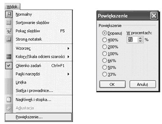 wybranie z Menu Widok funkcji Powiększenie, a następnie w nowym oknie określeniu