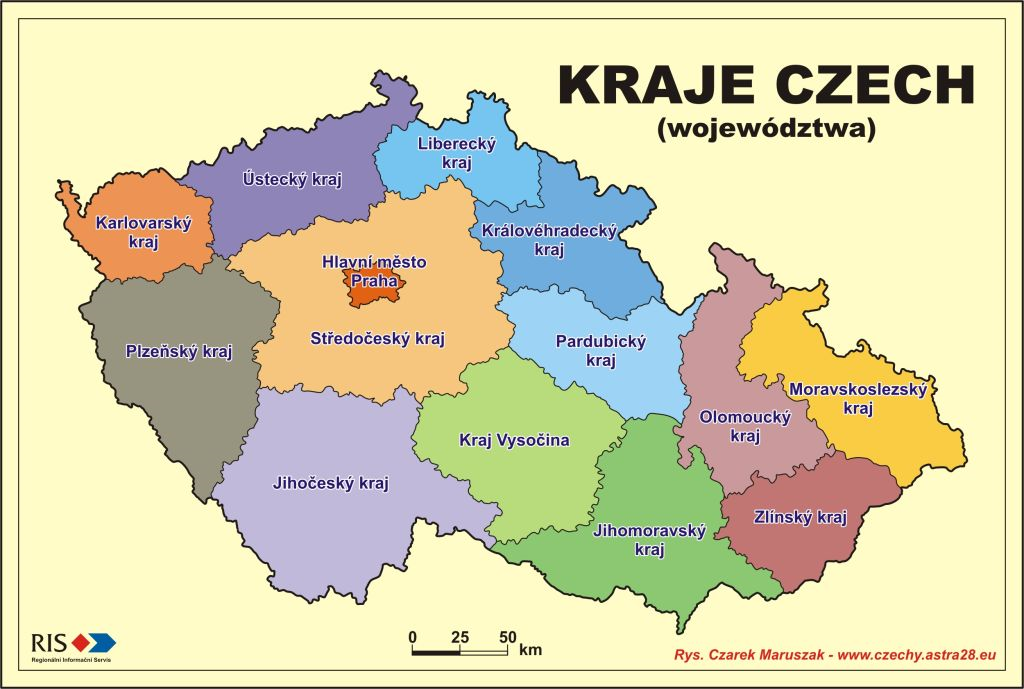 Mapa 1. Obwody w wyborach do Izby Poselskiej źródło: Kraje (województwa) Czech, (http://www.czechy.astra28.eu/kraje.html, dostęp: 15.07.2014 r.