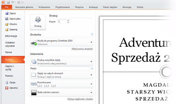 Gdzie jest podgląd wydruku? W programie PowerPoint 2010 widok Podgląd wydruku nie jest już wyświetlany w osobnym oknie.