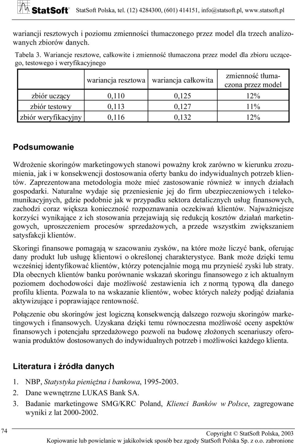 0,110 0,125 12% zbiór testowy 0,113 0,127 11% zbiór weryfikacyjny 0,116 0,132 12% Podsumowanie Wdrożenie skoringów marketingowych stanowi poważny krok zarówno w kierunku zrozumienia, jak i w