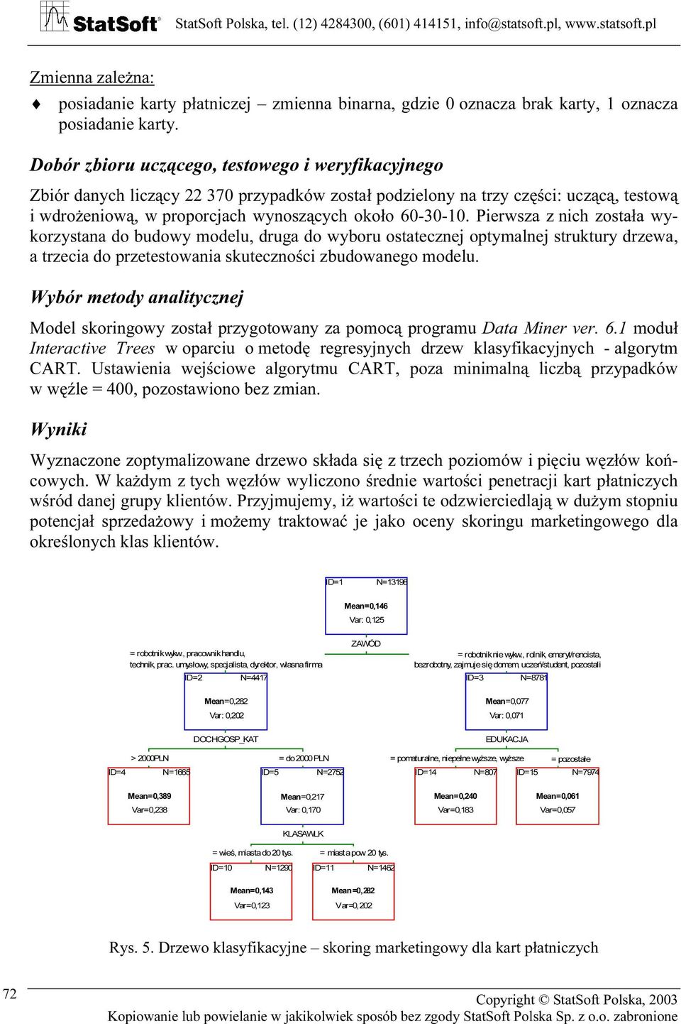 Pierwsza z nich została wykorzystana do budowy modelu, druga do wyboru ostatecznej optymalnej struktury drzewa, a trzecia do przetestowania skuteczności zbudowanego modelu.