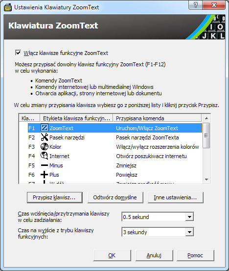 Instrukcja obsługi Klawiatury ZoomText