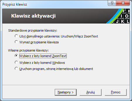 30 Dialog Kreator przypisywania klawiszy Ustawienie Opis Użyj domyślnych ustawień: Powoduje, że wybranemu klawiszowi funkcyjnemu przypisywana jest domyślna komenda.