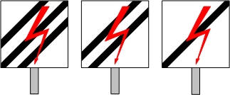 Wskaźniki b) tarcza ostrzegawcza semafora wjazdowego posterunku ruchu, na którym rozpoczyna się odcinek zelektryfikowany (wskaźnik W 11b) Przed tarczą ostrzegawczą zawsze trzy, a przed semaforem,