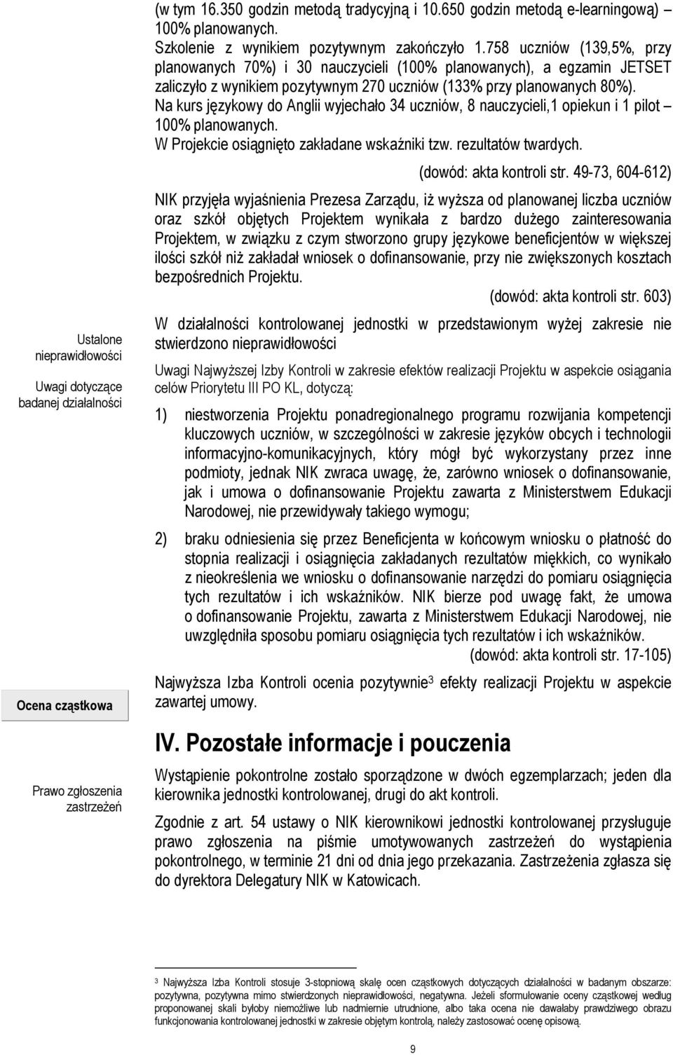 758 uczniów (139,5%, przy planowanych 70%) i 30 nauczycieli (100% planowanych), a egzamin JETSET zaliczyło z wynikiem pozytywnym 270 uczniów (133% przy planowanych 80%).