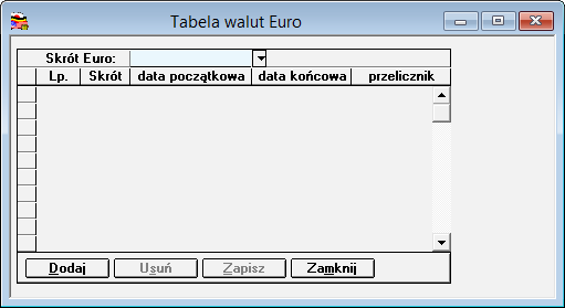 7.2.20.1 Euro Wprowadzając dokumenty z krajów należących do Unii Gospodarczo-Walutowej należy używać euro, jako waluty.