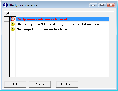 ra) lub ostrzeżeń (dla księgowania) poprzez wybranie przycisku OK, jak też naciśnięcie klawisza Enter. Rys.