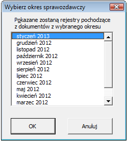 Rys. 263 Okno Przypisanie VAT do okresu Wybranie przycisku Wybierz okres z paska narzędziowego okna lub menu kontekstowego umożliwia wybór okresu, za który zostaną wyświetlone dane. Rys.