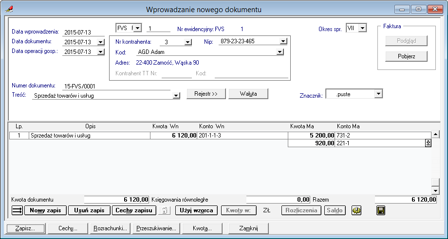 Rys. 275 Wprowadzanie dokumentu sprzedaży z odwrotnym obciążeniem. 7.8.2 Ewidencja księgowa u nabywcy 7.8.2.1 Definicja rejestrów VAT Dla potrzeb ujmowania w rejestrach VAT ww.