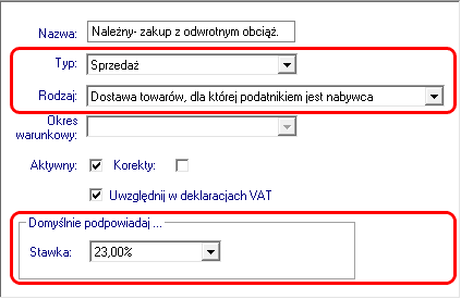 Rys. 276 Definicja faktury zakupu z odwrotnym obciążeniem.