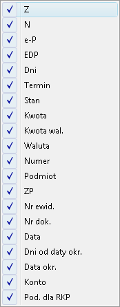 Rys. 286 Przykładowa lista transakcji (wybór jeden kontrahent) Nazwy kolumn w oknie Rozrachunki są jednocześnie przyciskami do sortowania. Rys.