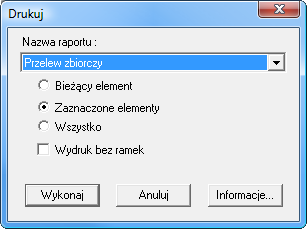 Rys. 327 Wybór rozrachunków do przelewu zbiorczego Po określeniu zakresu elementów przelewu i uruchomieniu przycisku Wykonaj pojawi się okno Polecenie przelewu z głównymi ustawieniami (patrz