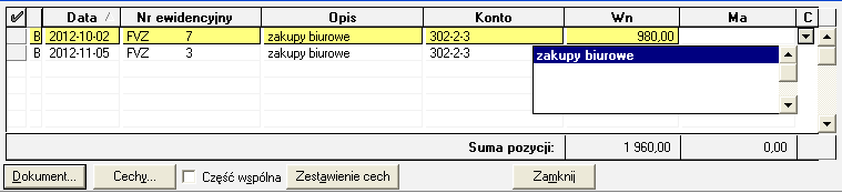 pole nie jest aktywne, wówczas wyświetlone są dane dotyczące dokumentów mających co najmniej jedną wybraną cechę.