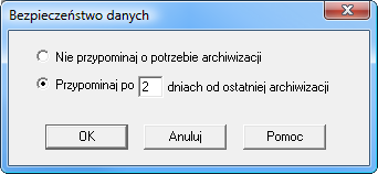 Rys. 32 Dialog Kopia bezpieczeństwa: zachowanie danych Dialog ten otwiera się również po potwierdzeniu chęci wykonania archiwizacji podczas kończenia pracy z firmą.