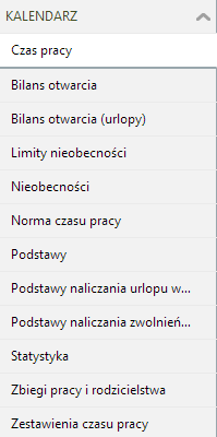 Kalendarz Opcja służy odnotowaniu wszelki operacji związanych z czasem pracy.