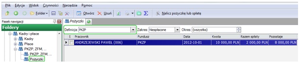 Lista PKZP i ZFM Pod drukarką są również dostępne wydruki adekwatne do listy: PKZP,ZFM/Wydruki Pożyczki