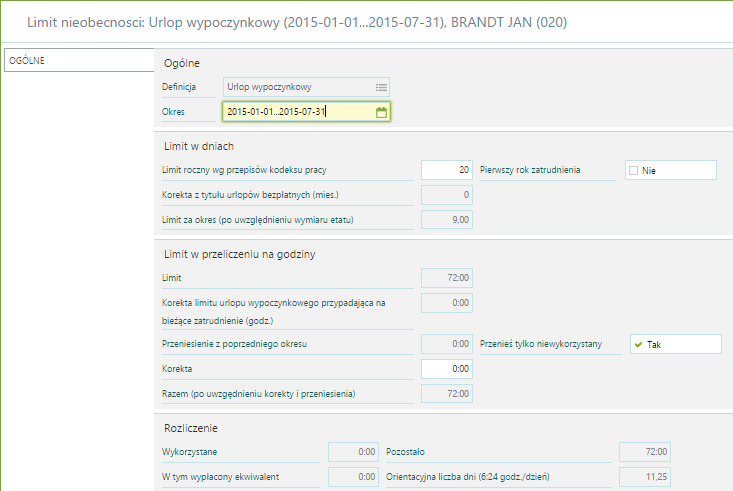 Limit za okres po uwzględnieniu etatu wyliczył się w następujący sposób: 10 dni * 4/5 etatu = 8 dni 8 dni * 7/12 = 4,666666.