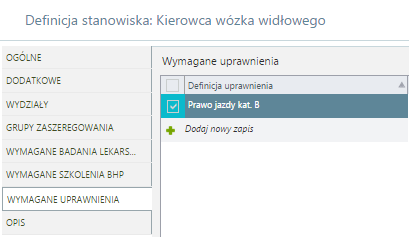 Definicja stanowiska - Wymagane badania lekarskie Definicja stanowiska - Wymagane badania lekarskie WYMAGANE SZKOLENIA BHP Na zakładce Wymagane szkolenia BHP, dostępnej w wersji platynowej programu,