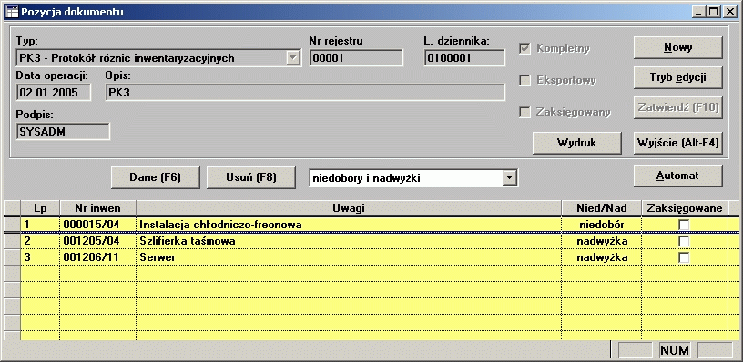 Przyciski poleceń: Przyciski umieszczone w prawej części okna, jeden pod drugim, służą do obsługi dokumentu i nagłówka dokumentu: Nowy - dodanie nowego dokumentu.