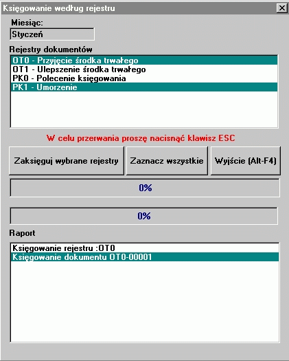 5.3.3.1 Księgowanie według rejestru W opcji tej można zbiorczo zaksięgować wszystkie dokumenty z wybranych rejestrów, a właściwie wskazując konkretne typy dokumentów.