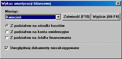 5.3.4 Wykaz amortyzacji bilansowej i podatkowej Opcja ta umożliwia wygenerowanie dekretu księgowego amortyzacji.