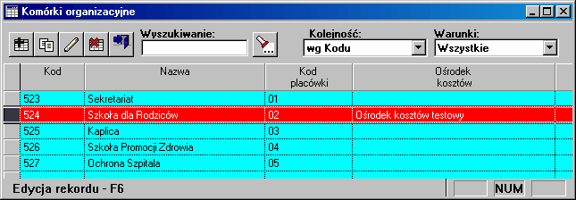 Na ekranie pojawia się okno dialogowe, w którym użytkownik powinien podać dane dotyczące dodawanej placówki, jej: Kod - unikalny identyfikator rodzaju placówki Nazwę - nazwa rodzaju placówki Kod