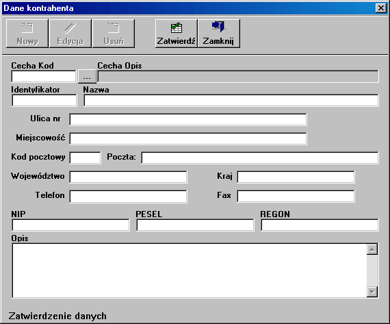 nie zostanie przeniesiona. Naciśnięcie klawisza pozwala na dopisanie nowego kontrahenta.