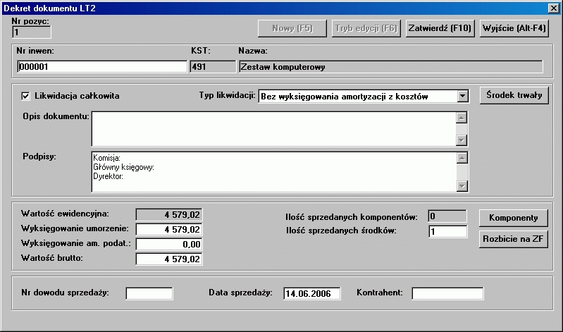 Dokument LT1 służy do likwidacji kartotek poprzez nieodpłatne przekazanie.