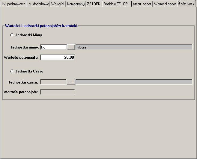 Zakładka ta aktywna jest tylko wtedy, gdy zaznaczone zostanie pole Eksportuj potencjały do WPM na pierwszej zakładce Informacje podstawowe.