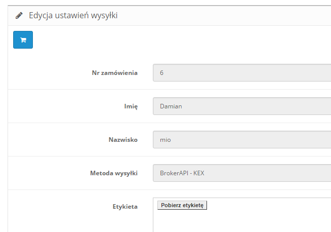 Po wygenerowaniu etykiety należy kliknąć Pobierz etykietę. W przypadku wyświetlania pustej etykiety, należy pobrać plik pdf. na dysk.