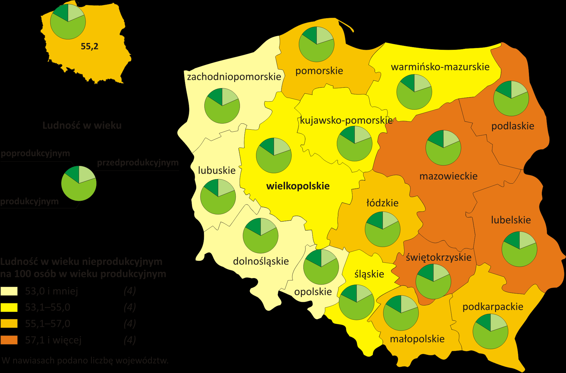 LUDNOŚĆ Gęstość zaludnienia i saldo migracji według województw w 2010 r.