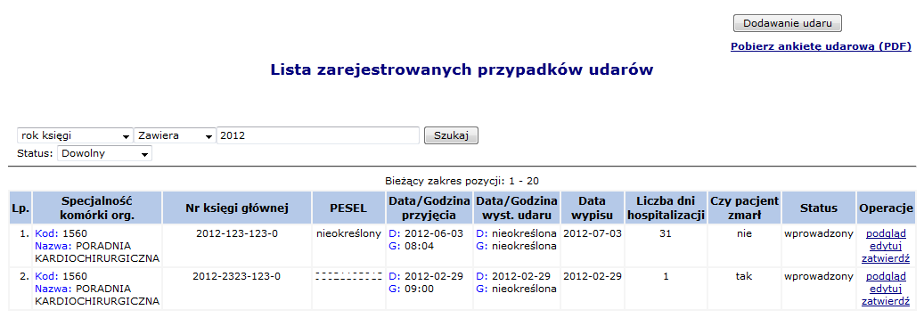 11.4.2 Rezygnacja z udzielania świadczeń w ramach zgody Opcja Rezygnacja znajdująca się w kolumnie Operacje na liście zgód, umożliwia rejestrację odstąpienia z realizacji świadczeń w ramach już