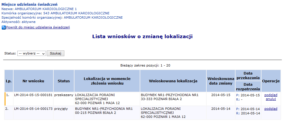 Rys. 5.32 Edycja miejsca udzielania świadczeń Uzasadnienie zmiany lokalizacji 5.