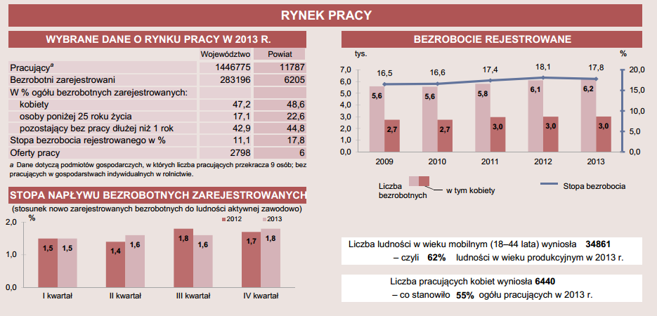 Źródło: http://www.pupplonsk.org.pl/243,rok-2010.html Poniżej zamieszczono dostępne dane statystyczne (Statystyczne Vademecum Samorządowca) charakteryzujące płoński rynek pracy w 2013 roku.