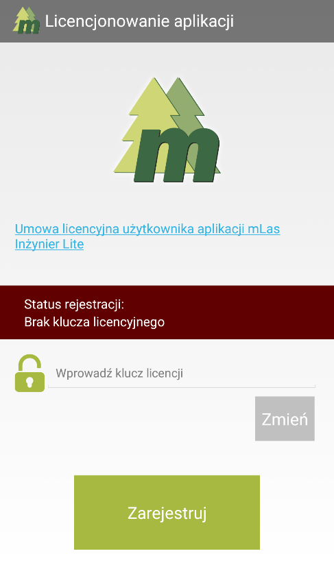 10. Użytkownik rejestruje licencję poprzez kliknięcie przycisku Zarejestruj.