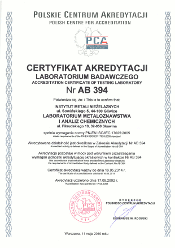 Rzetelność i wiarygodność prowadzonych badań, prac badawczych i usług projektowych prowadzonych w Oddziale Metali Lekkich w Skawinie potwierdzają certyfikaty: Laboratorium