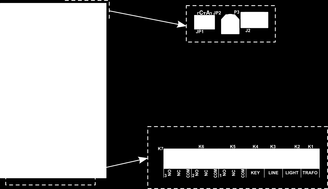 4.2. Rozmieszczenie elementów na płytce bramofonu Na rysunku poniżej przedstawione jest rozmieszczenie istotnych elementów płytki bramofonu.