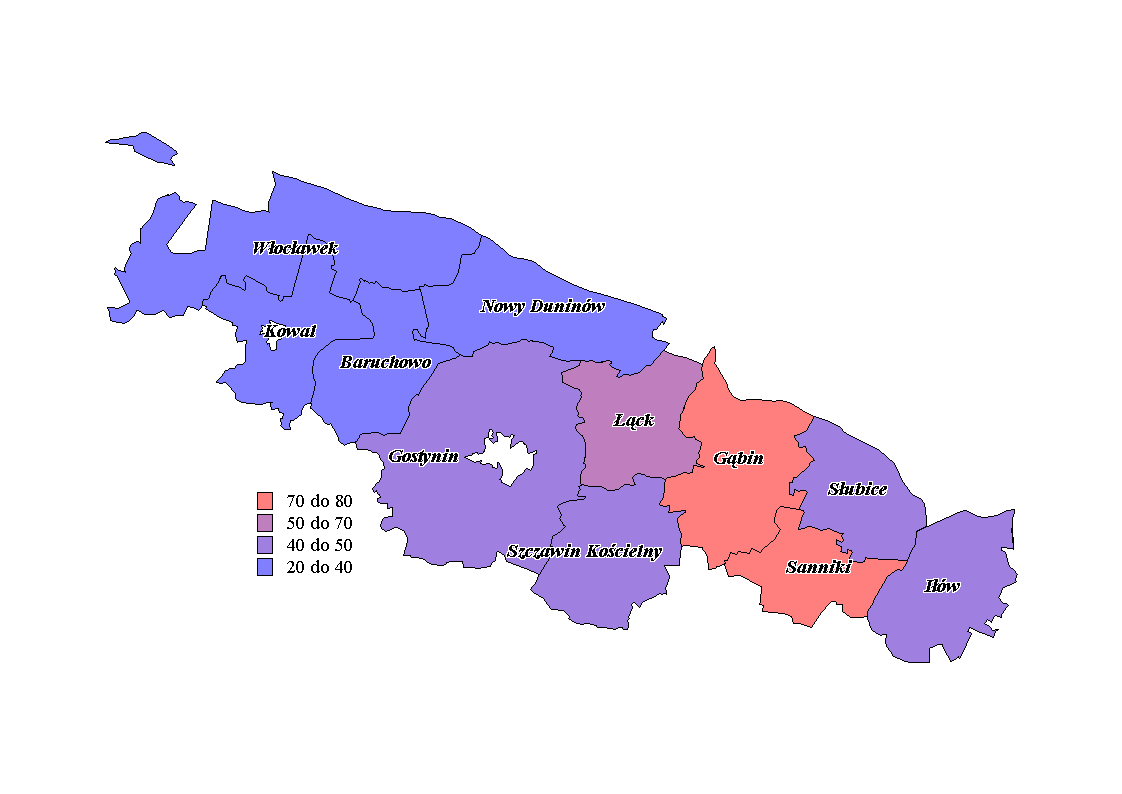 Obszar objęty ZSROW charakteryzuje się dość typową dla terenów wiejskich gęstością zaludnienia, wynoszącą 45 osób/km 2, w porównaniu do 120 osób/km 2 dla całego kraju.