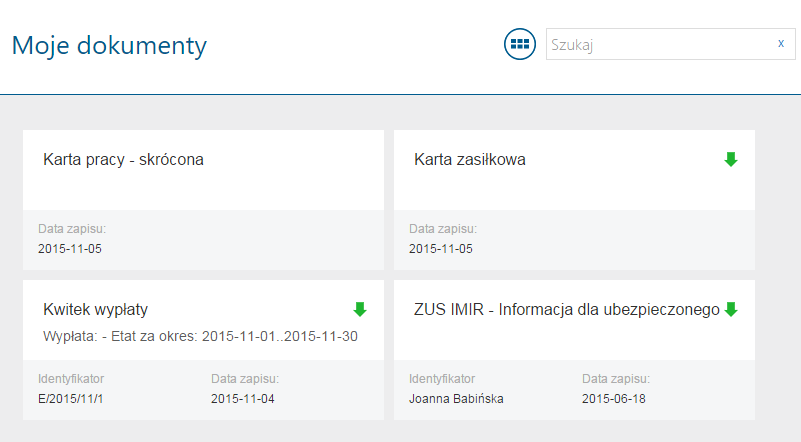 6.2 Moje dokumenty Moje dokumenty lista udostępnionych wydruków dla zalogowanego użytkownika.