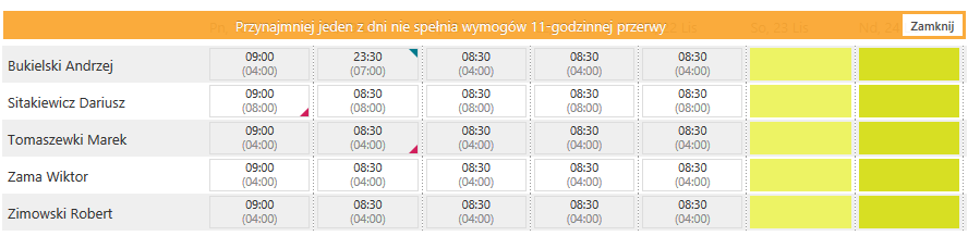 8.3 Usuwanie danych Za pomocą przycisku Usuń możliwe jest usuwanie zmian wykonanych na poszczególnych dniach.