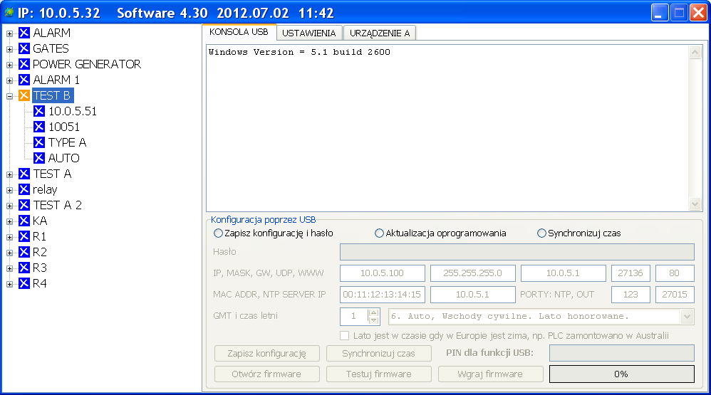 14.3. Zakładka KONSOLA USB Ta zakładka służy do: - konfiguracji urządzenia oraz nadania mu hasła ( opis na str.