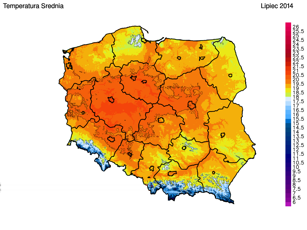 Powyżej: średnia temperatura powietrza do 16-go lipca włącznie.