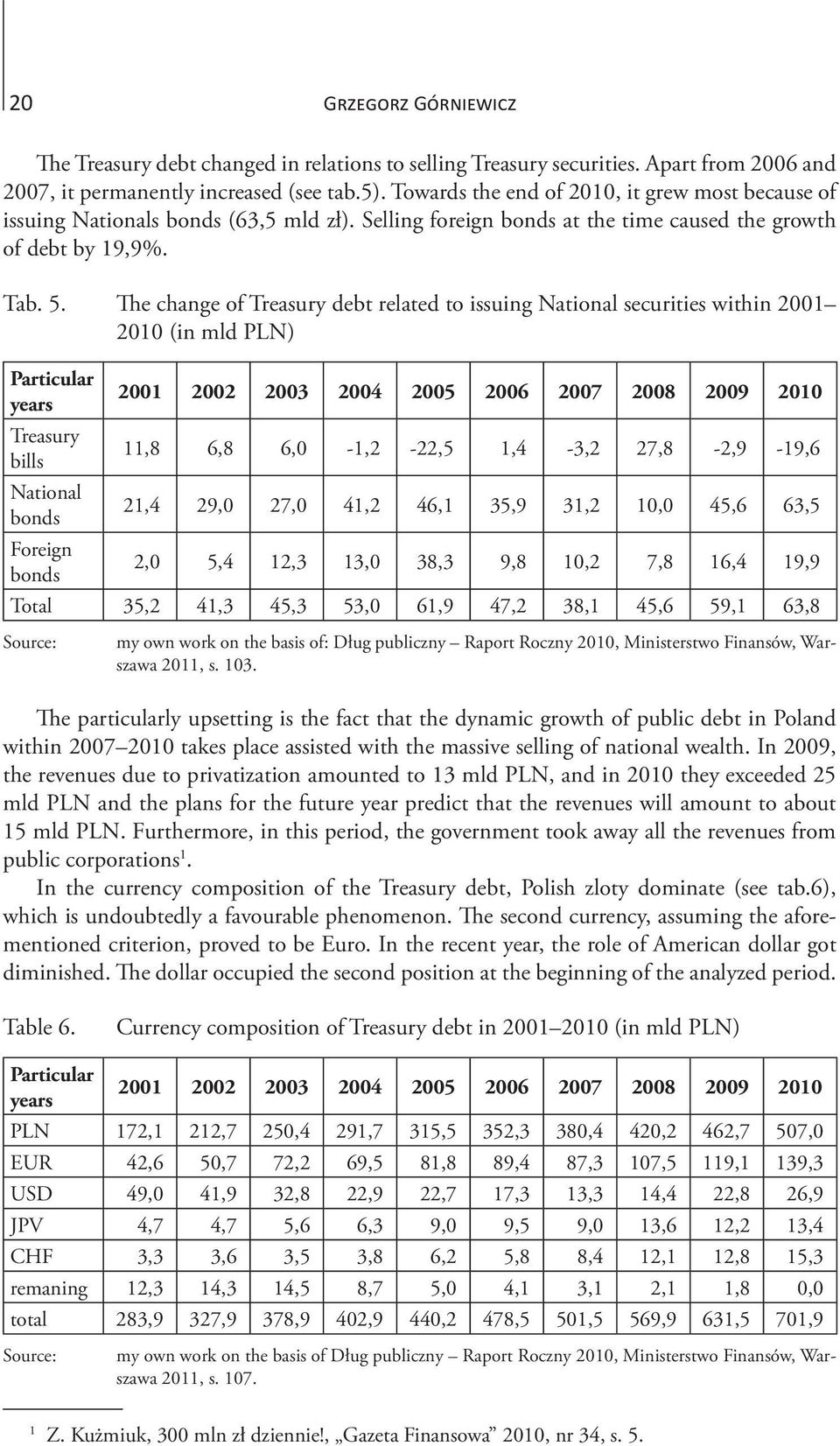 The change of Treasury debt related to issuing National securities within 2001 2010 (in mld PLN) Particular years Treasury bills National bonds Foreign bonds 2001 2002 2003 2004 2005 2006 2007 2008