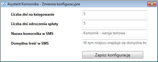 VII.2 Konfiguracja połączeń Formularz konfiguracji połączeń umożliwia podgląd aktualnych danych konfiguracyjnych (za wyjątkiem hasła) oraz ich edycję.